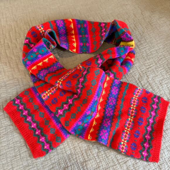 Crewcuts Wool Scarf Girls Red Fair Isle Stripe Winter - Picture 4 of 5